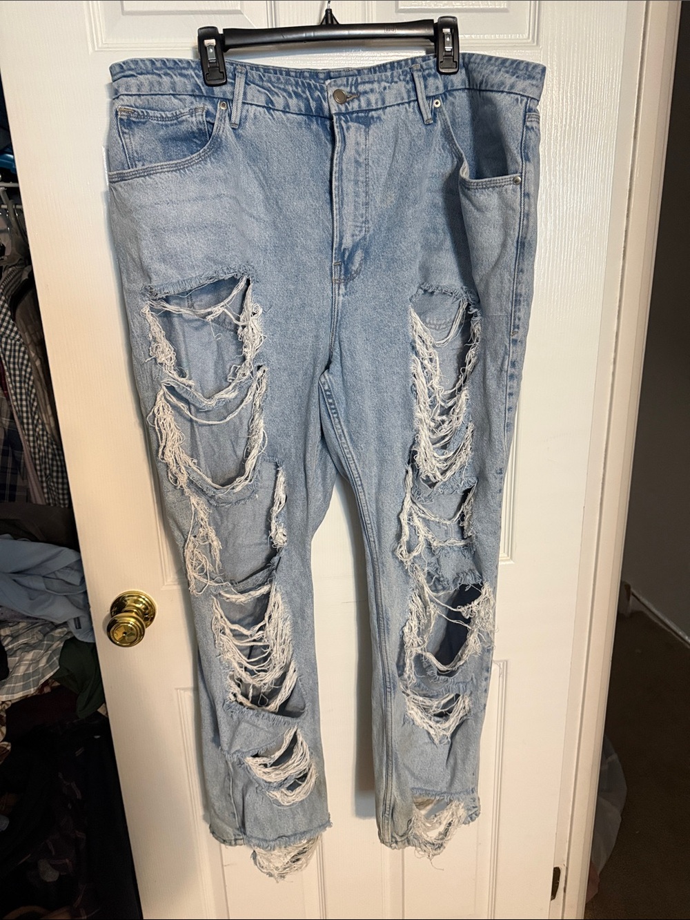 Good American Light Blue Distressed Boyfriend Jeans